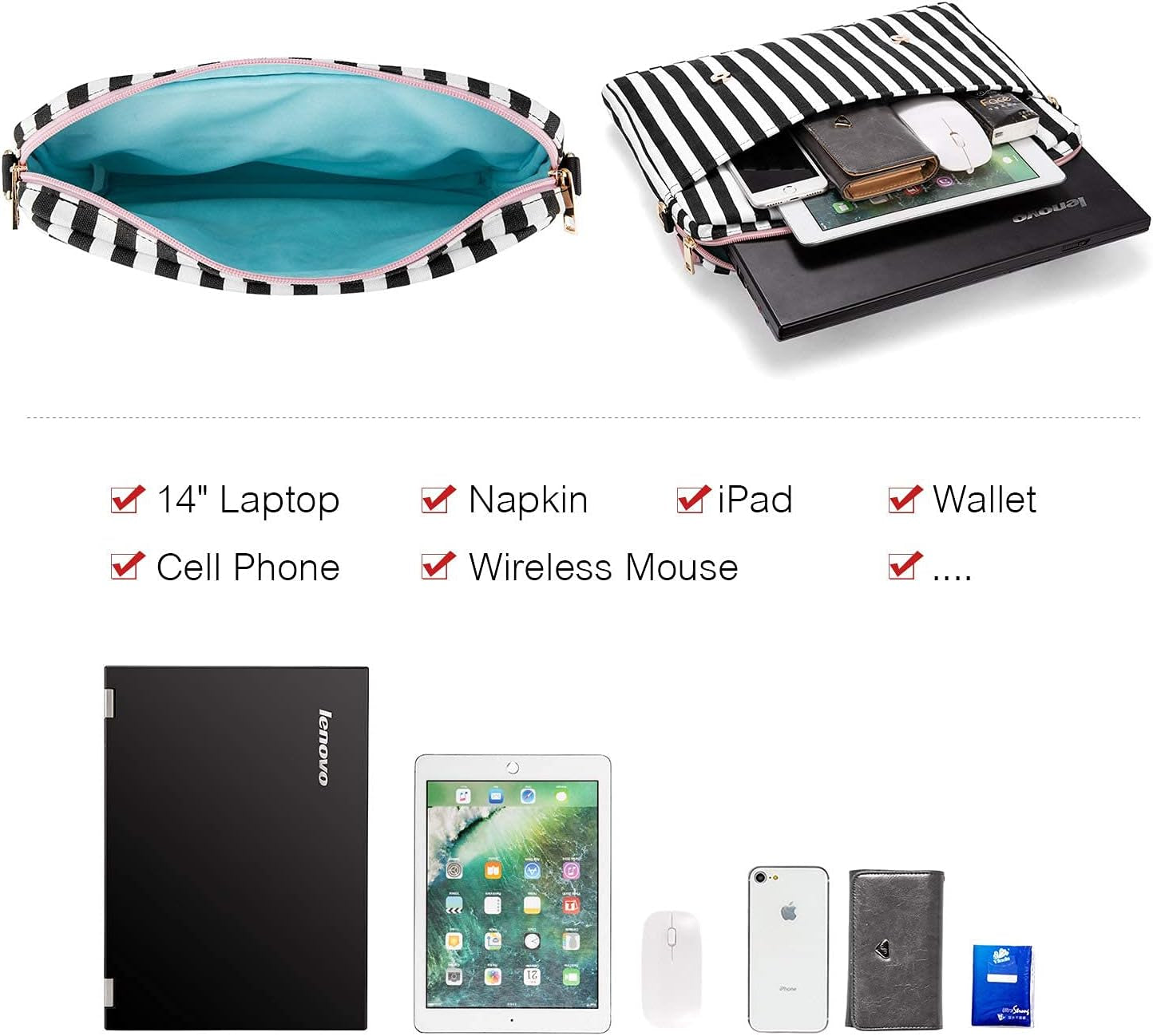 Computer Bags for Women, Laptop Bag 14 Inch, Laptop Case with Trolley Sleeve, Pink Messenger Bag, Super Cute Laptop Sleeve