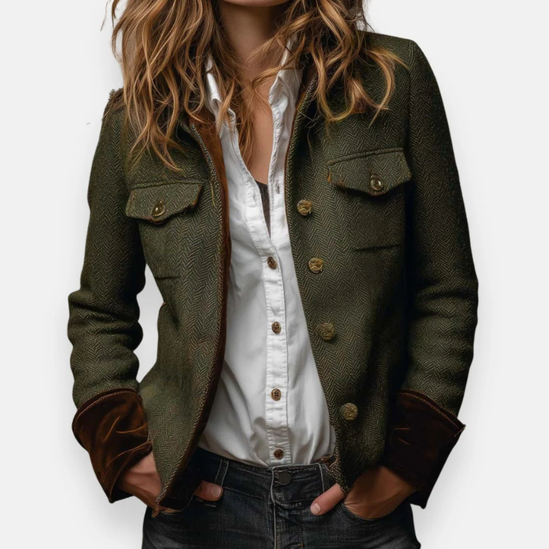 Daisy™ – Elegant Tweed Jacket with Velvet Details