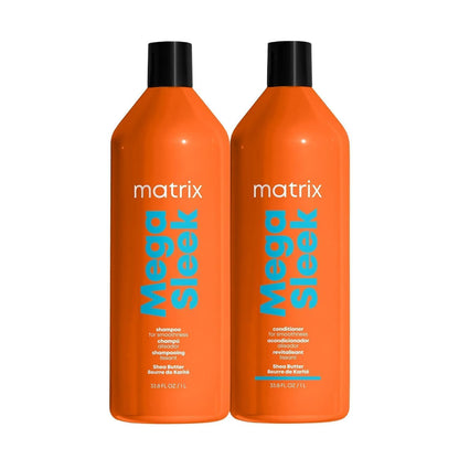 Mega Sleek Shampoo and Conditioner Set - Smoothing and Moisturizing, Anti-Frizz, Detangling, for All Dry, Damaged & Frizzy Hair Types, Nourishes with Shea Butter, Vegan